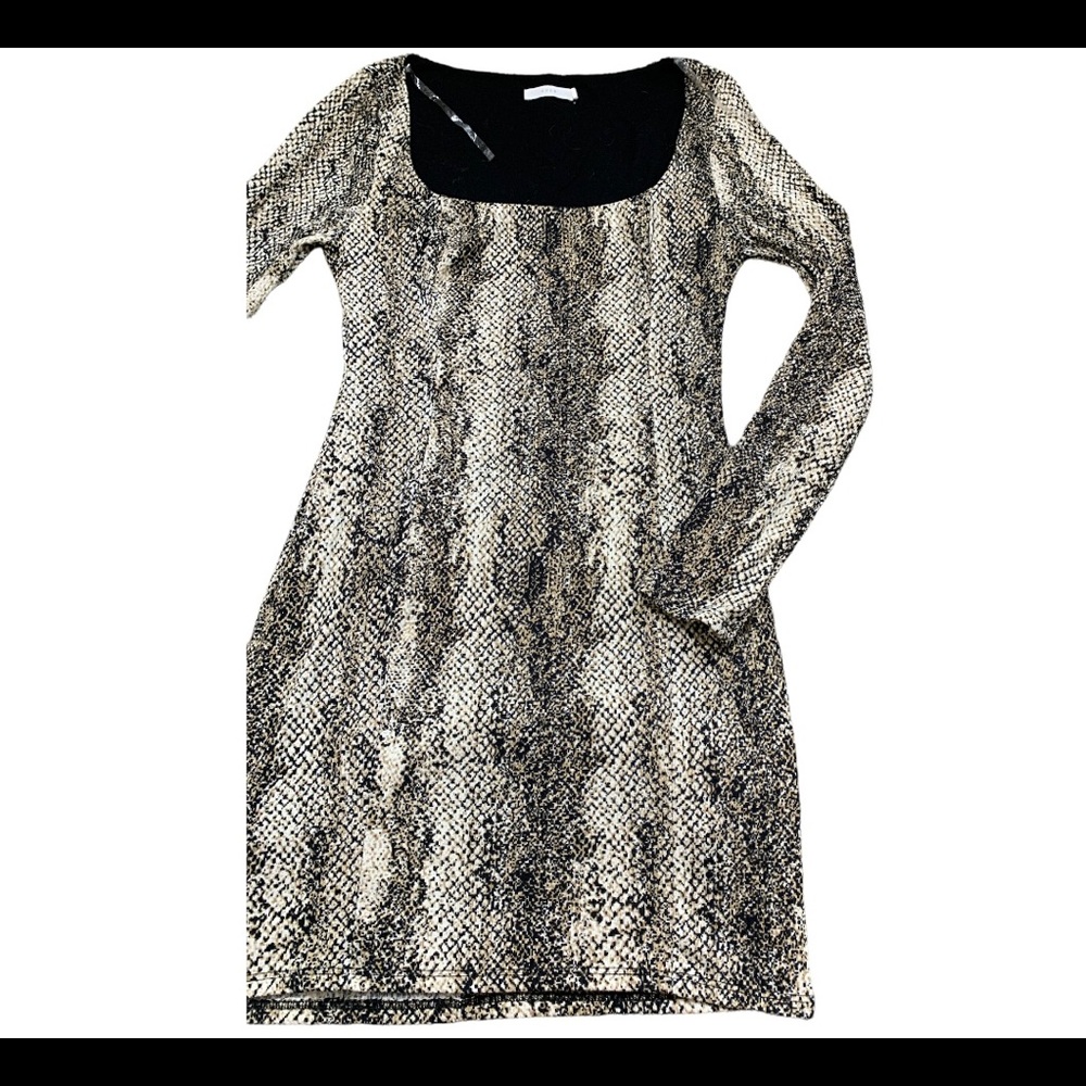 LUSH Snake/Animal Skin Print Dress With Long Sleeves Brown/Black Size Large - Picture 5 of 9